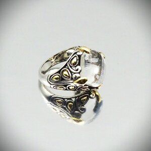 JOHN HARDY Sterling Silver 18K Gold Clear Quartz & Diamond Batu Ring Size 6